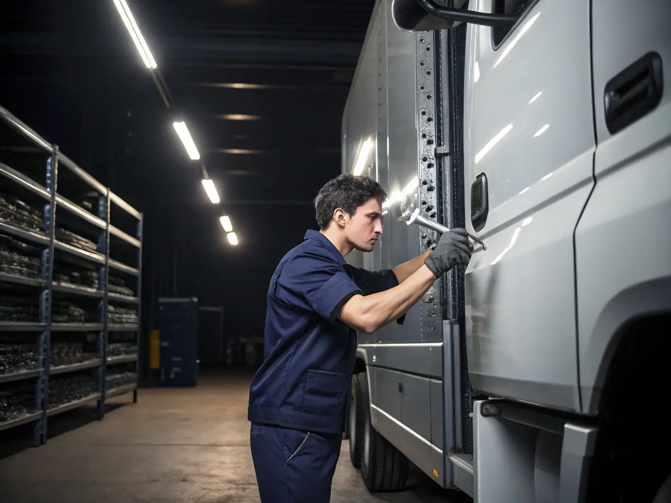A mechanic performing a routine oil change on a car in a well-lit service bay at decent.auto.care.